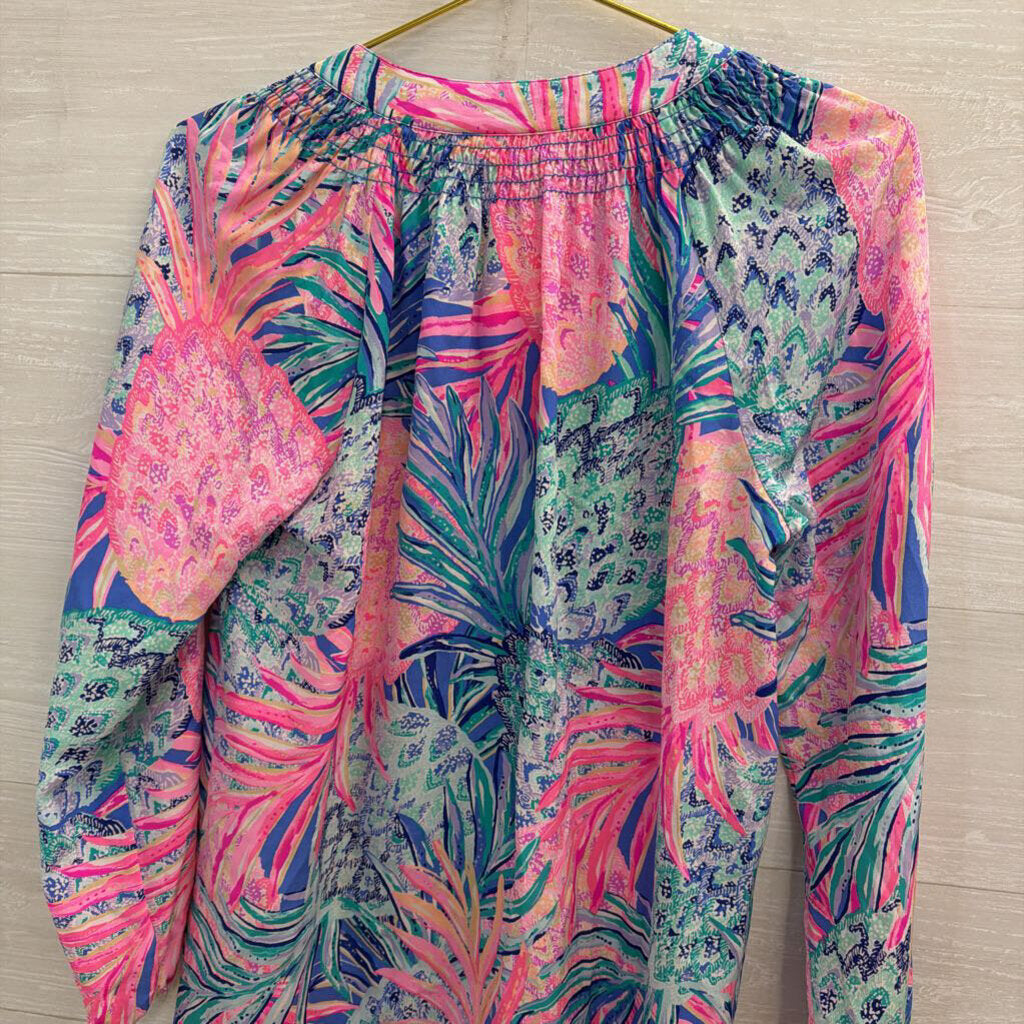 Lilly Pulitzer Blue/ Pink Print Long Sleeve Top Small