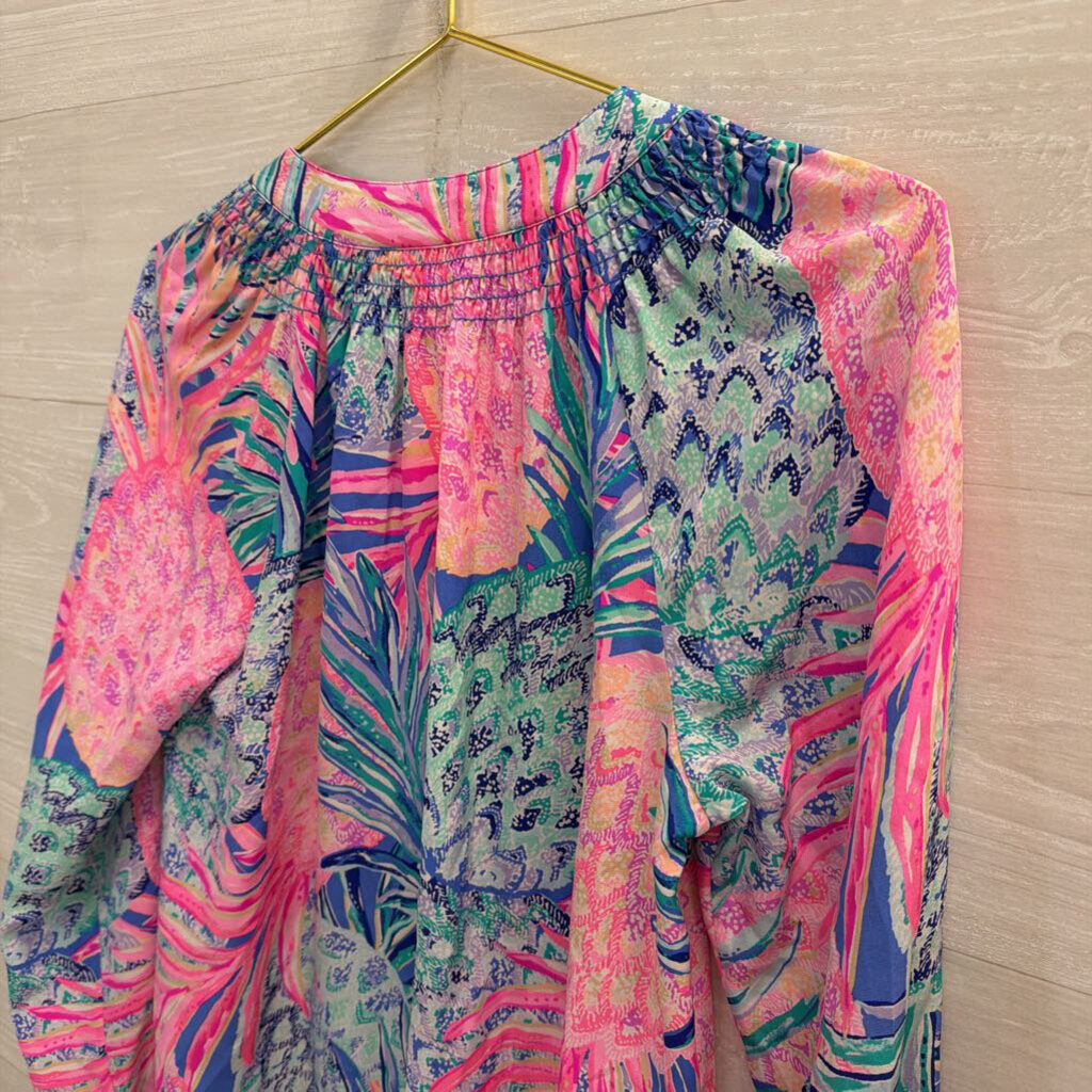 Lilly Pulitzer Blue/ Pink Print Long Sleeve Top Small