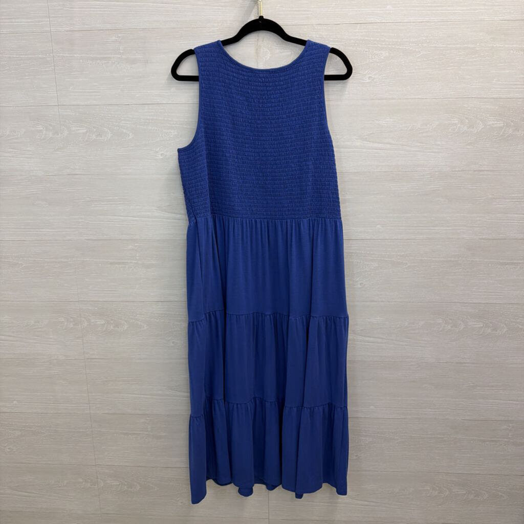 J Jill Blue Smocked Top Sleeveless Maxi Dress Large