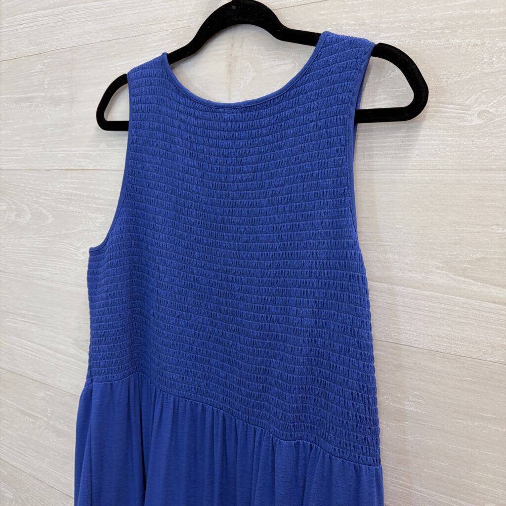 J Jill Blue Smocked Top Sleeveless Maxi Dress Large