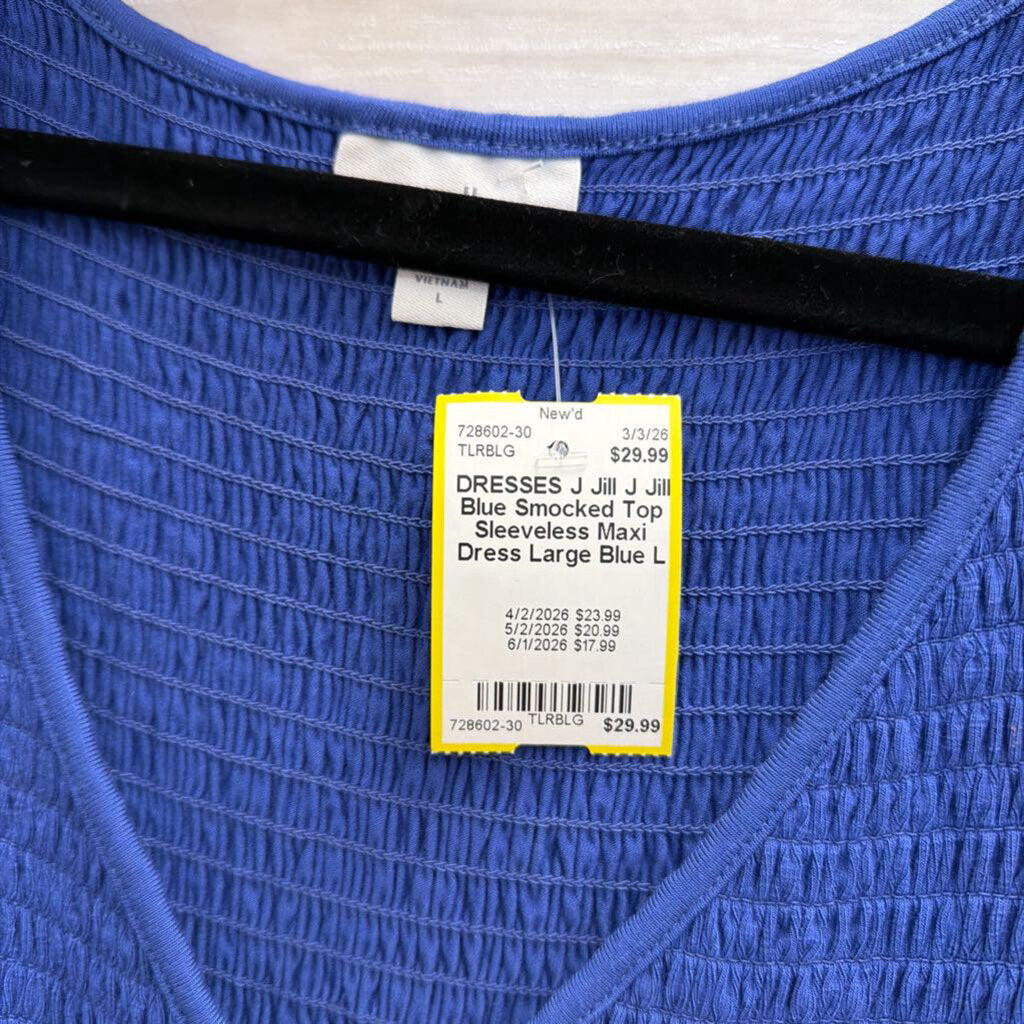 J Jill Blue Smocked Top Sleeveless Maxi Dress Large
