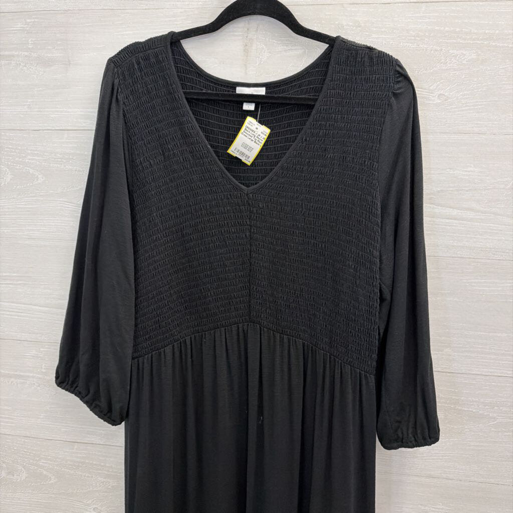 J Jill Black Long Sleeve Smocked Top Maxi Dress Large
