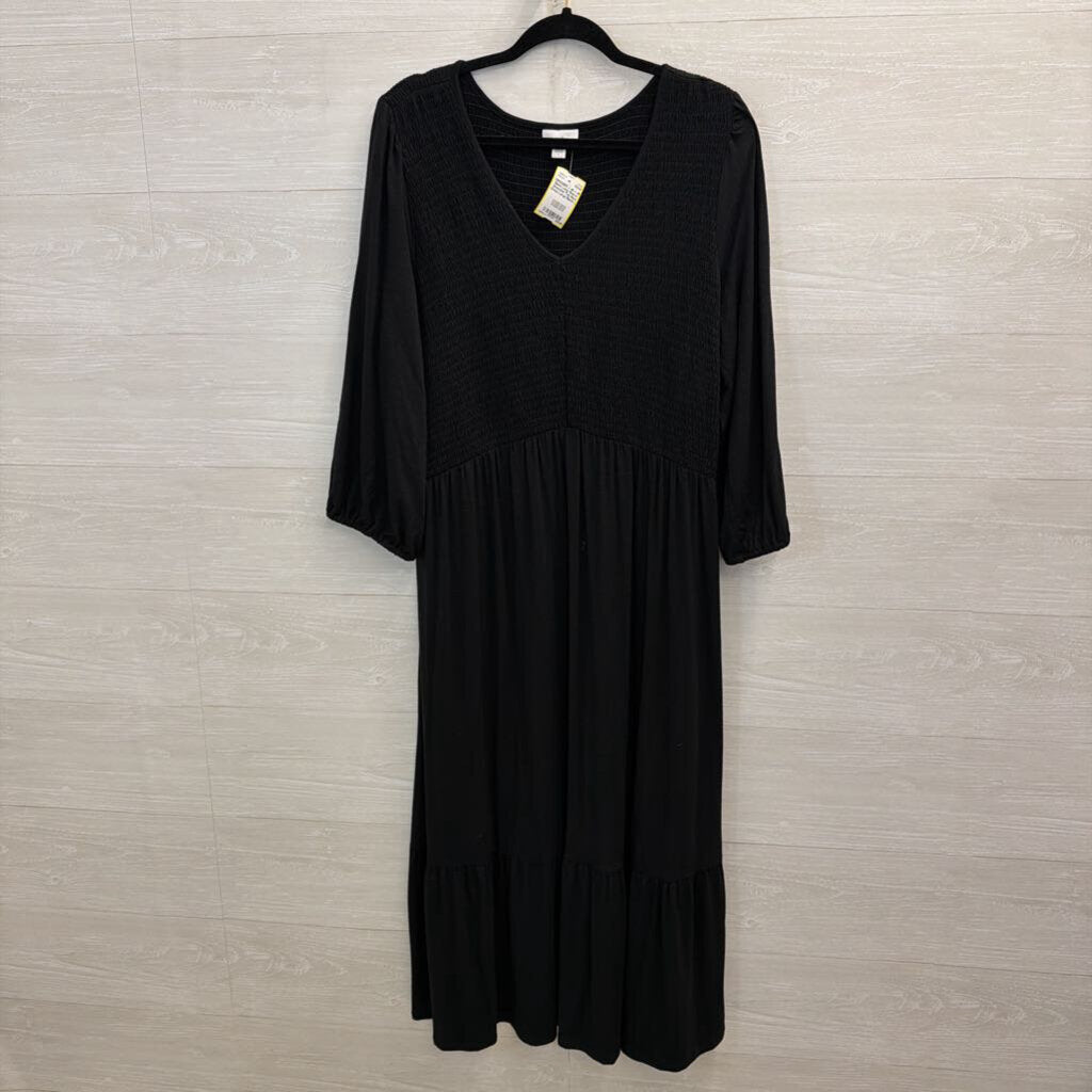 J Jill Black Long Sleeve Smocked Top Maxi Dress Large