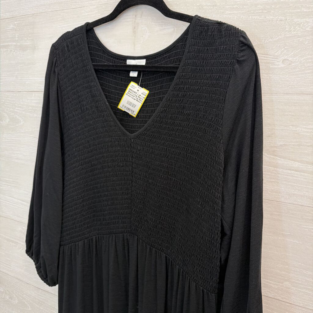 J Jill Black Long Sleeve Smocked Top Maxi Dress Large