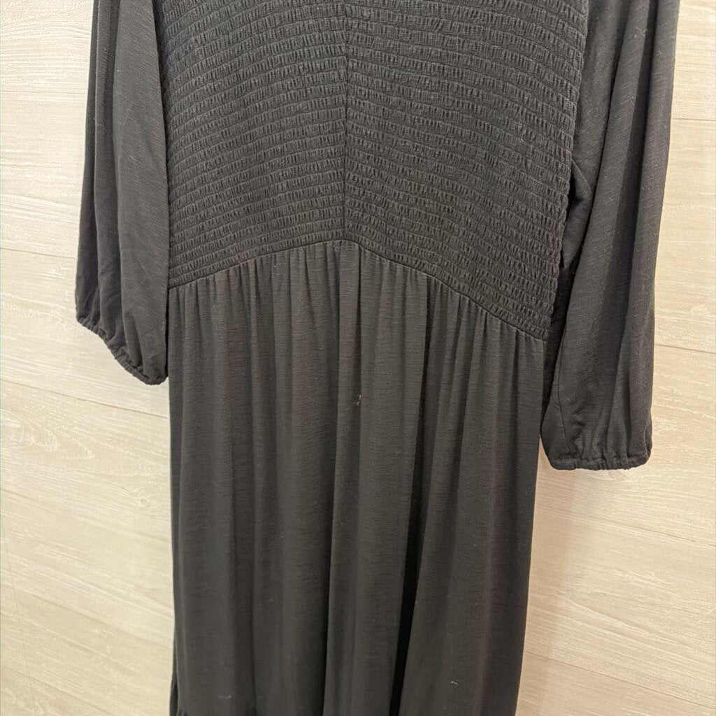 J Jill Black Long Sleeve Smocked Top Maxi Dress Large