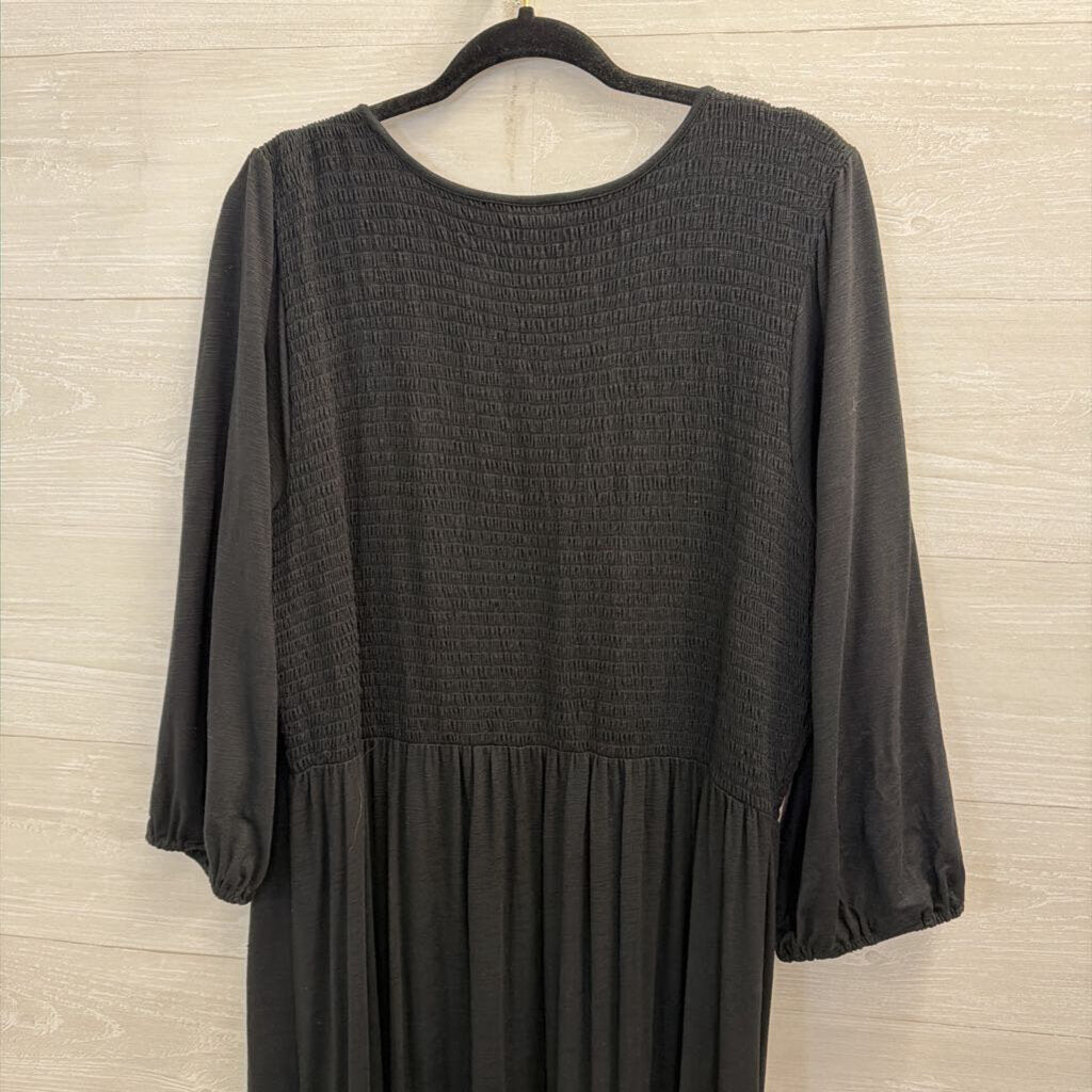 J Jill Black Long Sleeve Smocked Top Maxi Dress Large