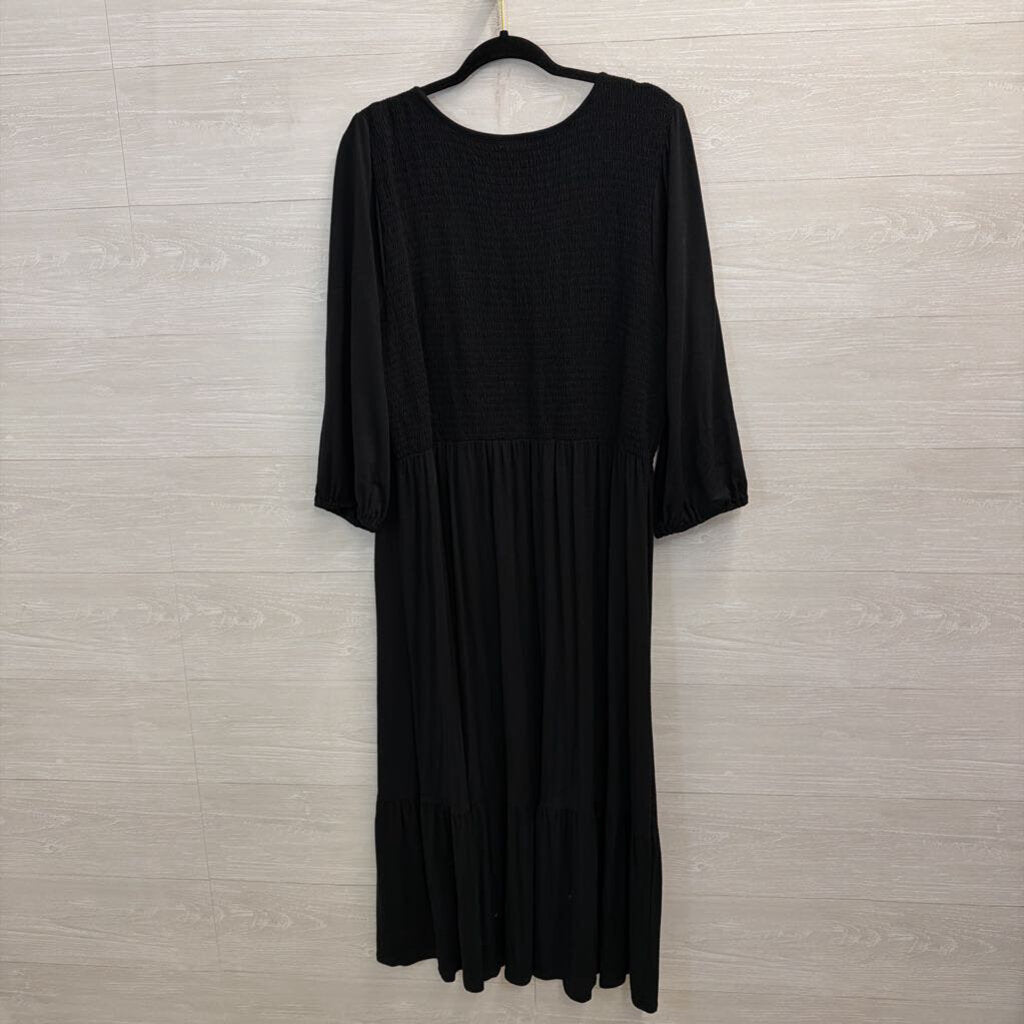 J Jill Black Long Sleeve Smocked Top Maxi Dress Large
