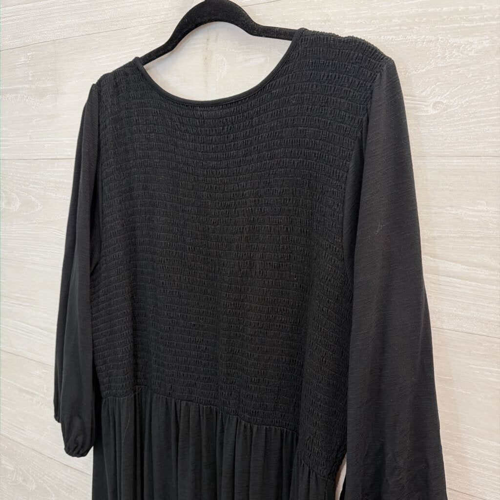 J Jill Black Long Sleeve Smocked Top Maxi Dress Large