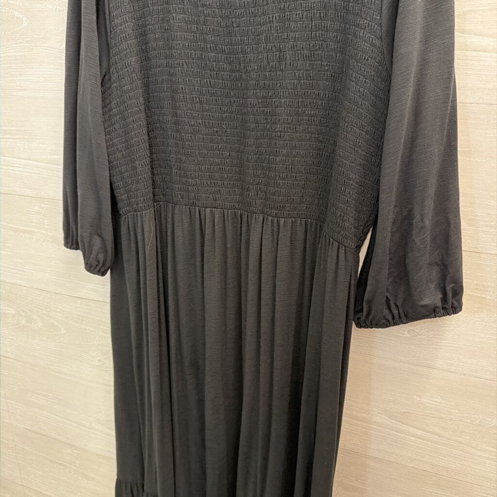 J Jill Black Long Sleeve Smocked Top Maxi Dress Large