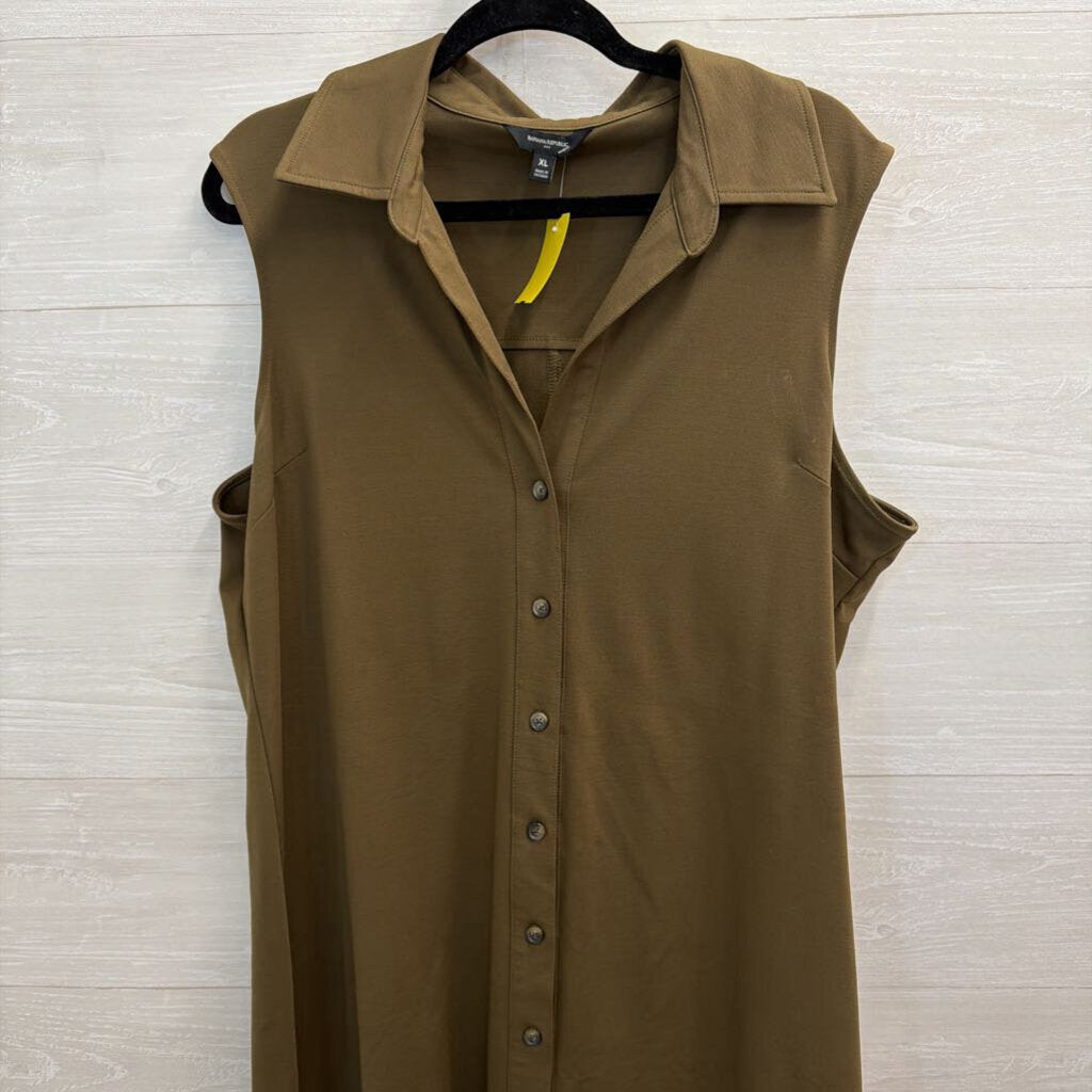 Banana Republic Green Sleeveless Button Down Midi Dress Extra Large