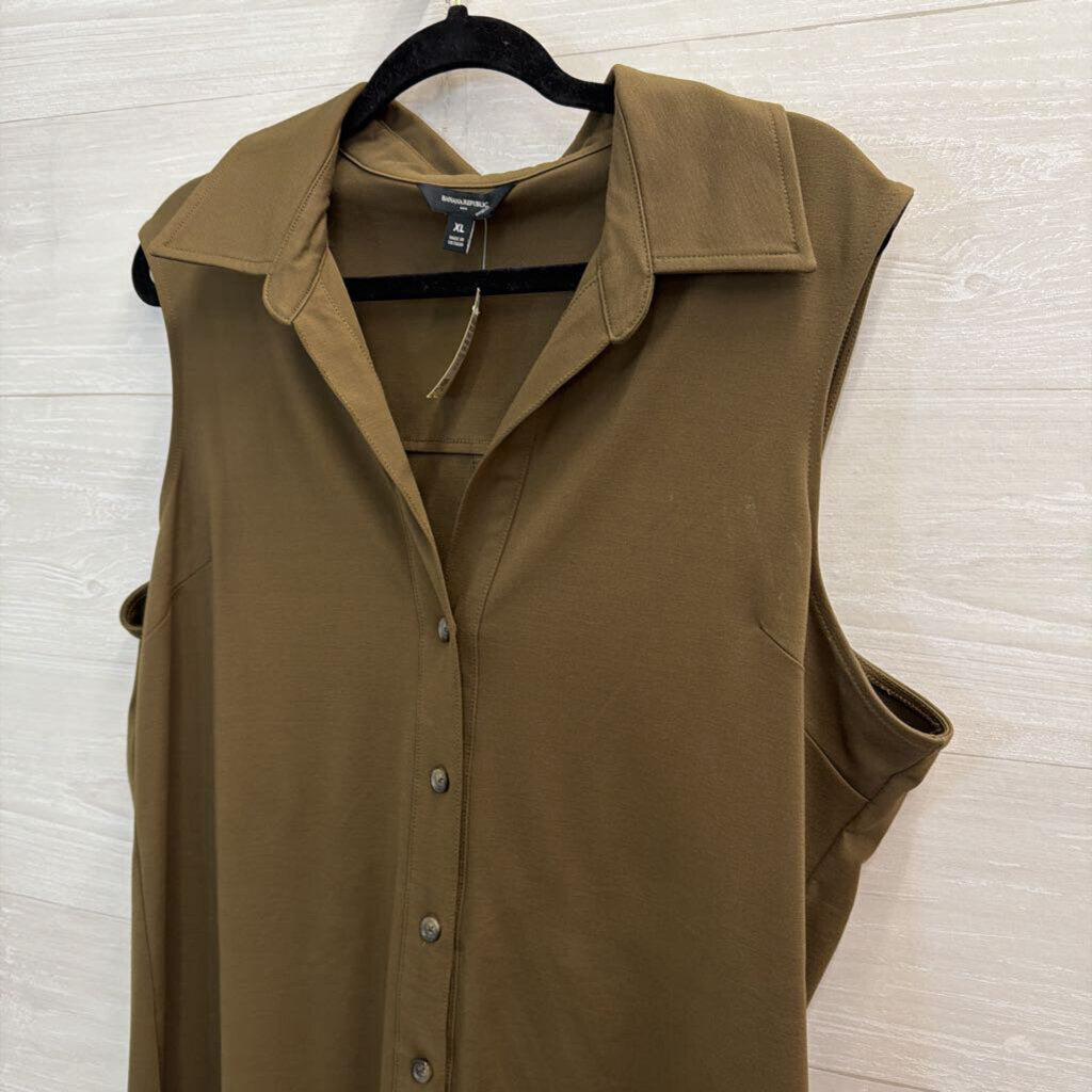 Banana Republic Green Sleeveless Button Down Midi Dress Extra Large