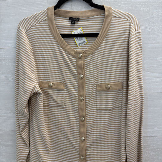 Ann Taylor Brown/ White Striped Gold Button Down Long Sleeve Top XXL