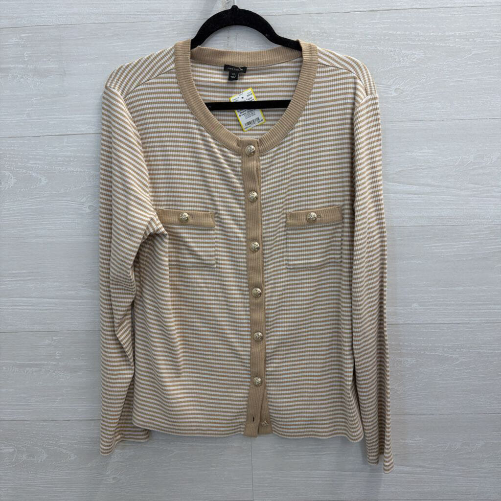 Ann Taylor Brown/ White Striped Gold Button Down Long Sleeve Top XXL