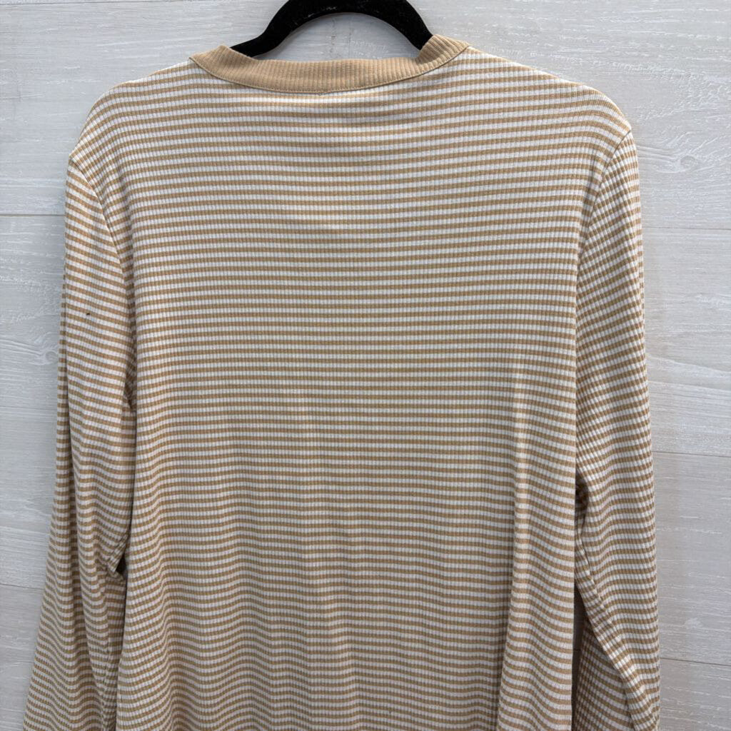 Ann Taylor Brown/ White Striped Gold Button Down Long Sleeve Top XXL