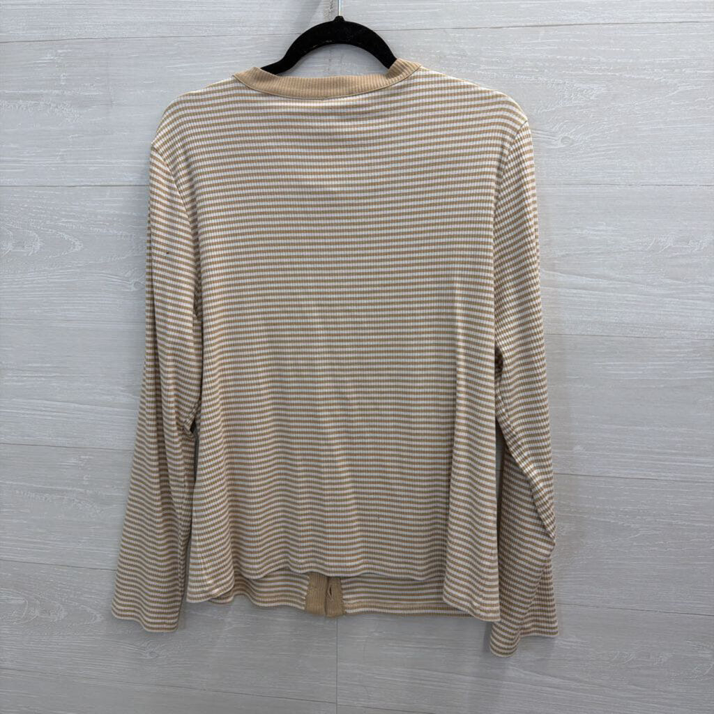 Ann Taylor Brown/ White Striped Gold Button Down Long Sleeve Top XXL