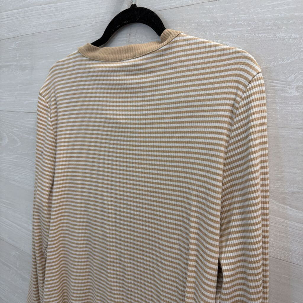 Ann Taylor Brown/ White Striped Gold Button Down Long Sleeve Top XXL
