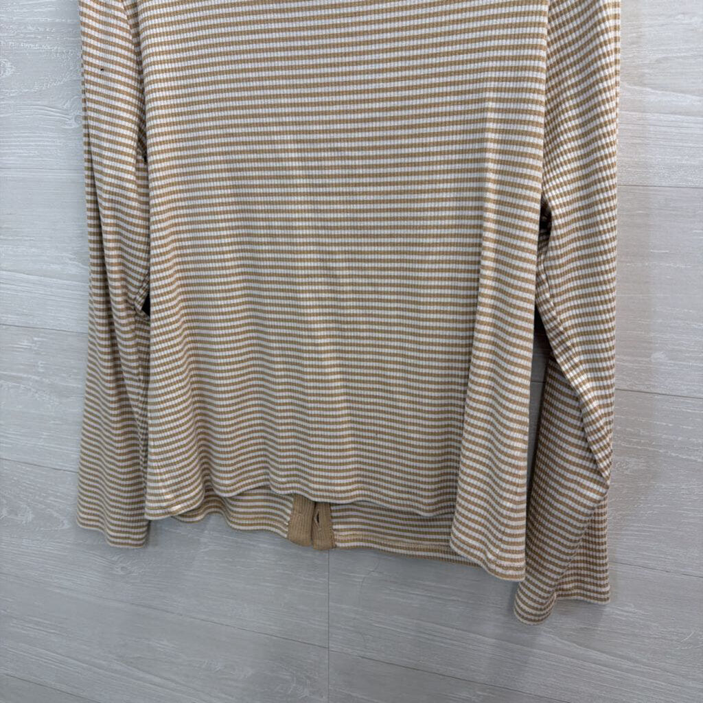 Ann Taylor Brown/ White Striped Gold Button Down Long Sleeve Top XXL