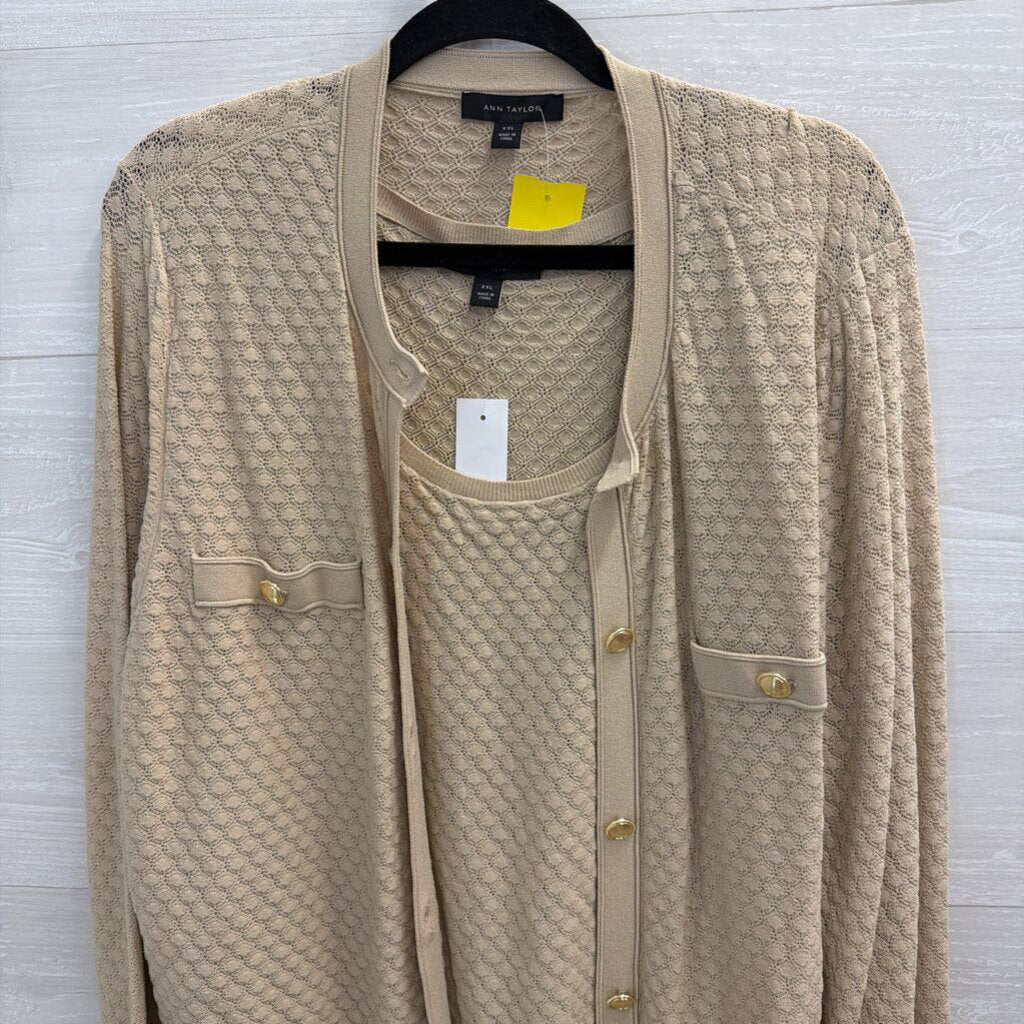 Ann Taylor Brown Knit Tank/ Cardigan Sweater Set XXL