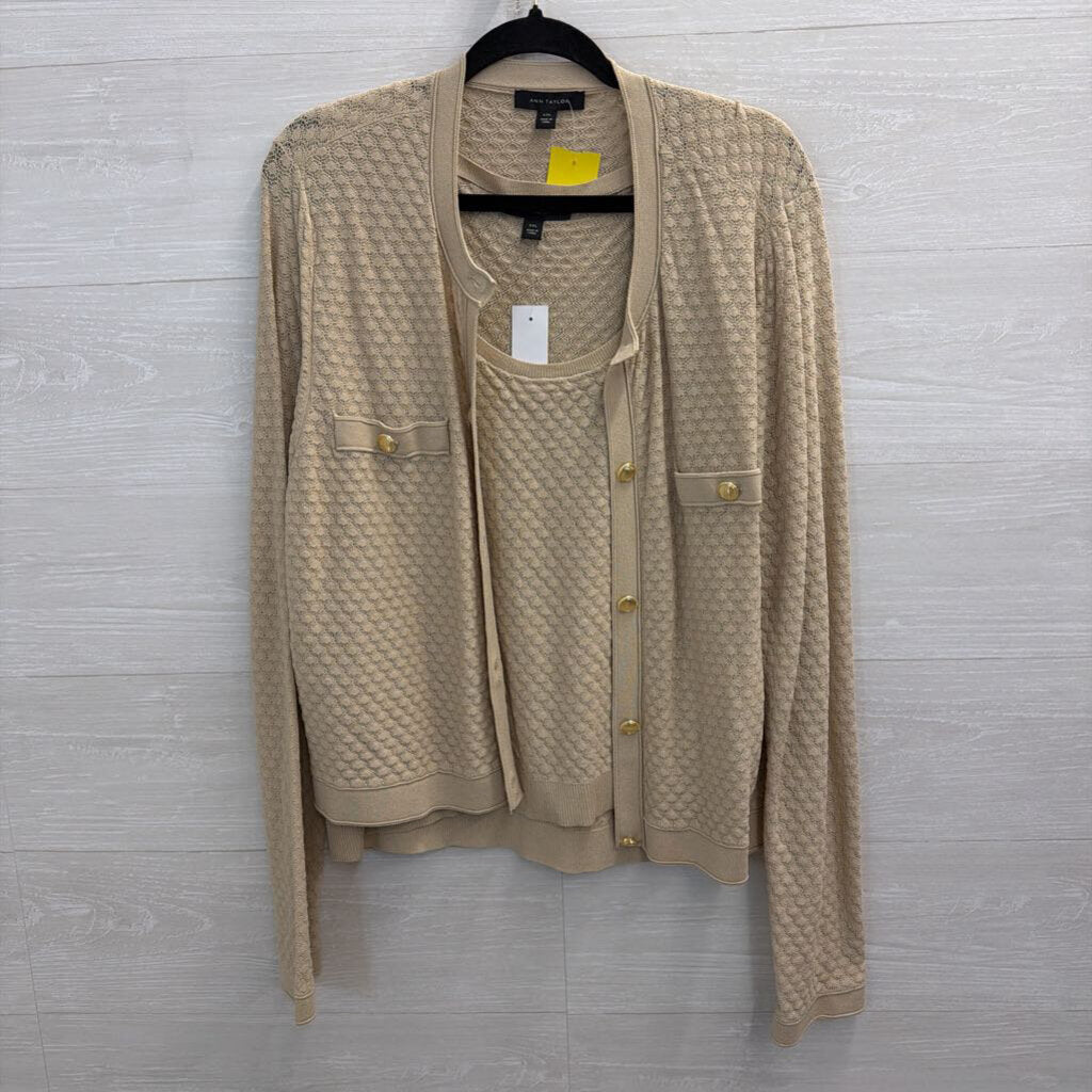 Ann Taylor Brown Knit Tank/ Cardigan Sweater Set XXL