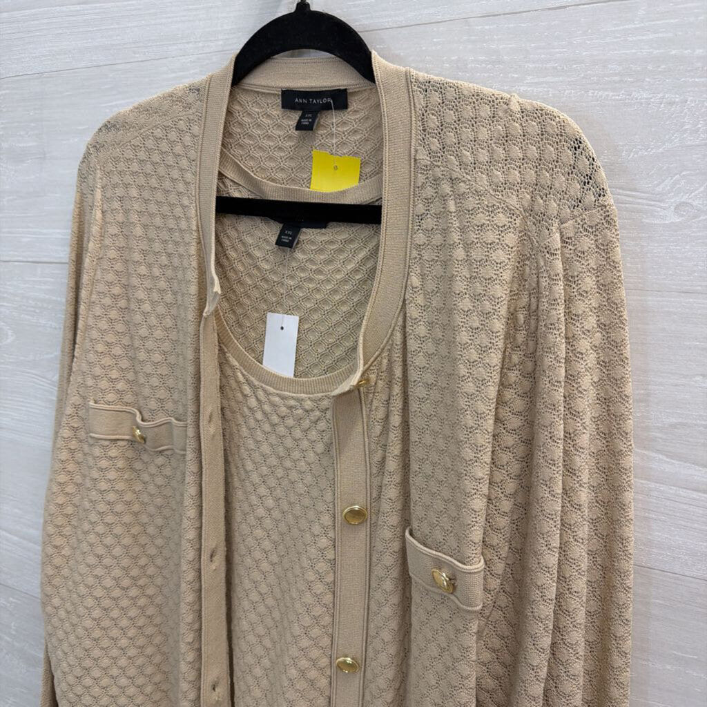 Ann Taylor Brown Knit Tank/ Cardigan Sweater Set XXL