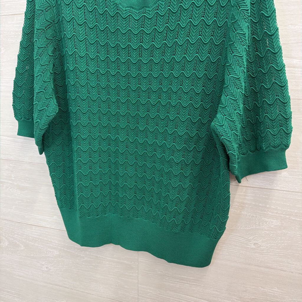 Ann Taylor Green Knit Print Short Puff Sleeve Top Extra Large