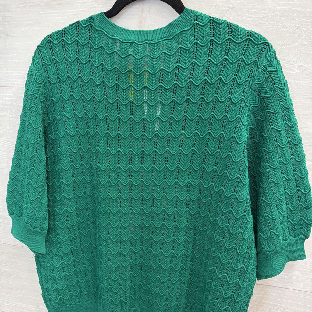 Ann Taylor Green Knit Print Short Puff Sleeve Top Extra Large