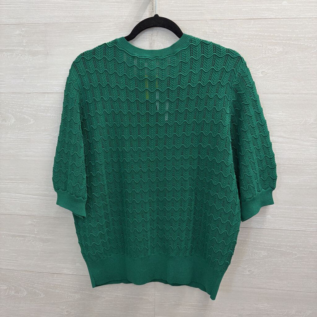 Ann Taylor Green Knit Print Short Puff Sleeve Top Extra Large