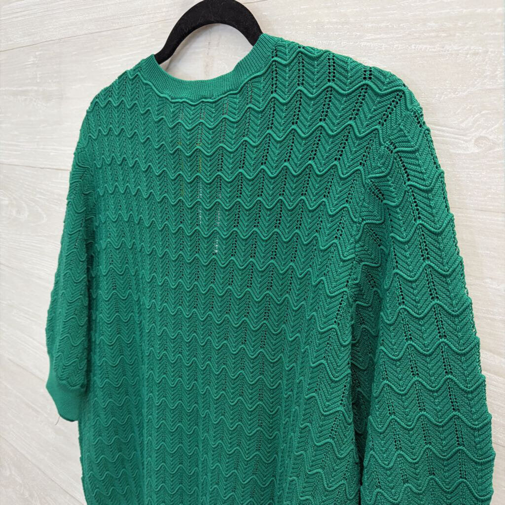 Ann Taylor Green Knit Print Short Puff Sleeve Top Extra Large