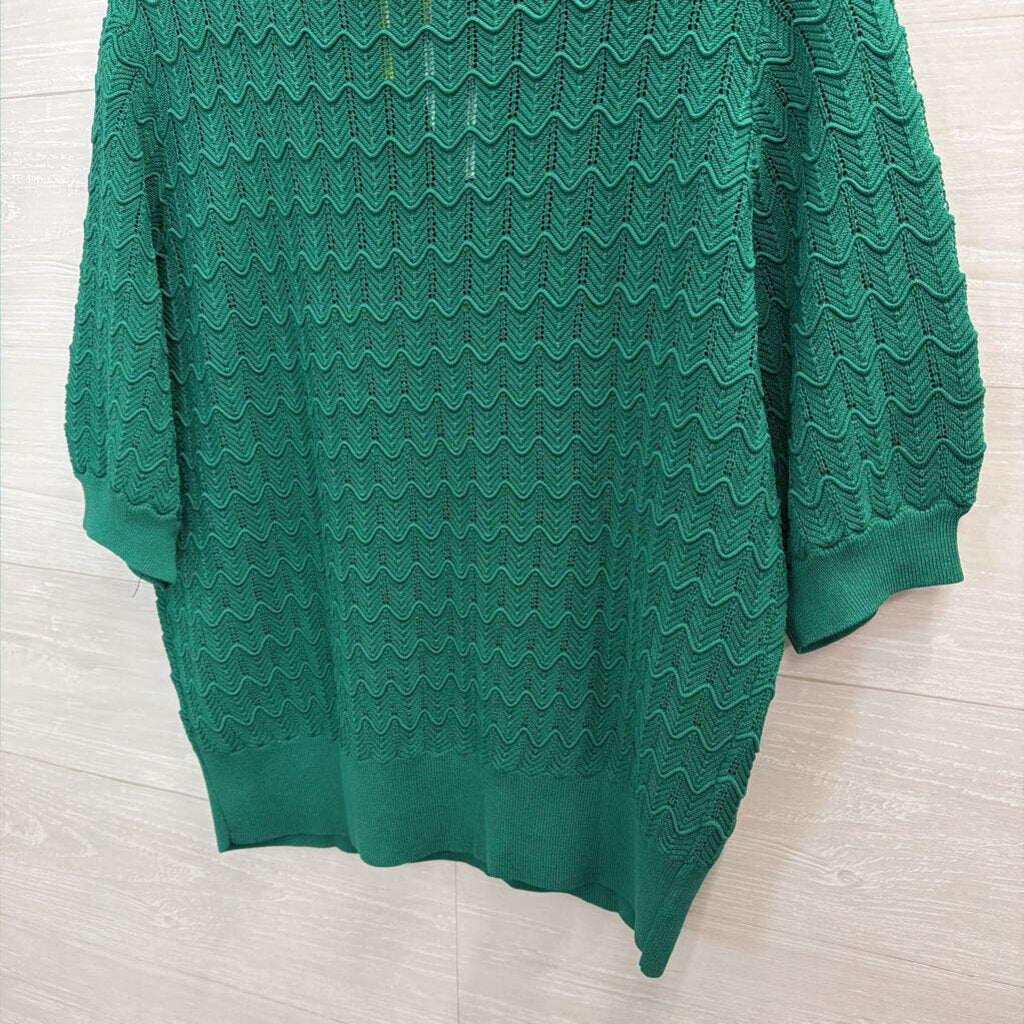 Ann Taylor Green Knit Print Short Puff Sleeve Top Extra Large