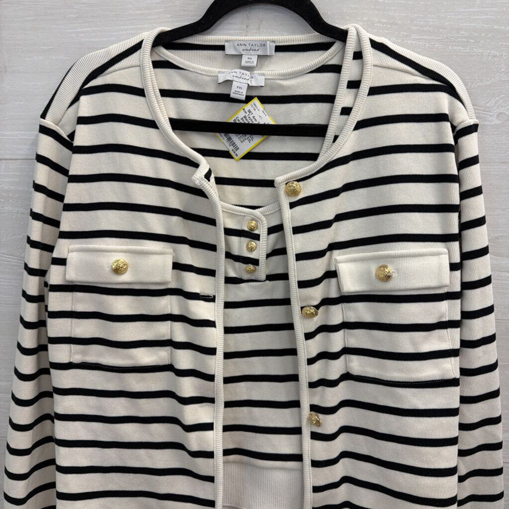 Ann Taylor Weekend Black/ White Striped Tank/ Cardigan Set XXL