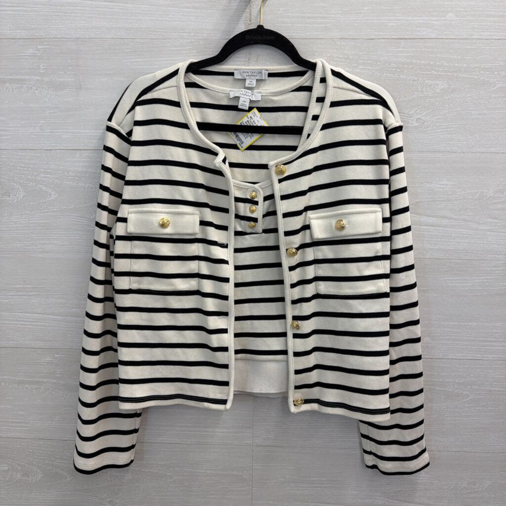 Ann Taylor Weekend Black/ White Striped Tank/ Cardigan Set XXL