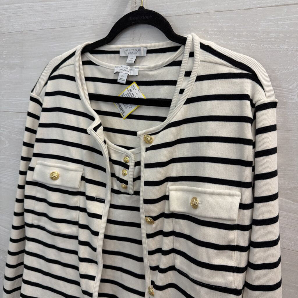 Ann Taylor Weekend Black/ White Striped Tank/ Cardigan Set XXL