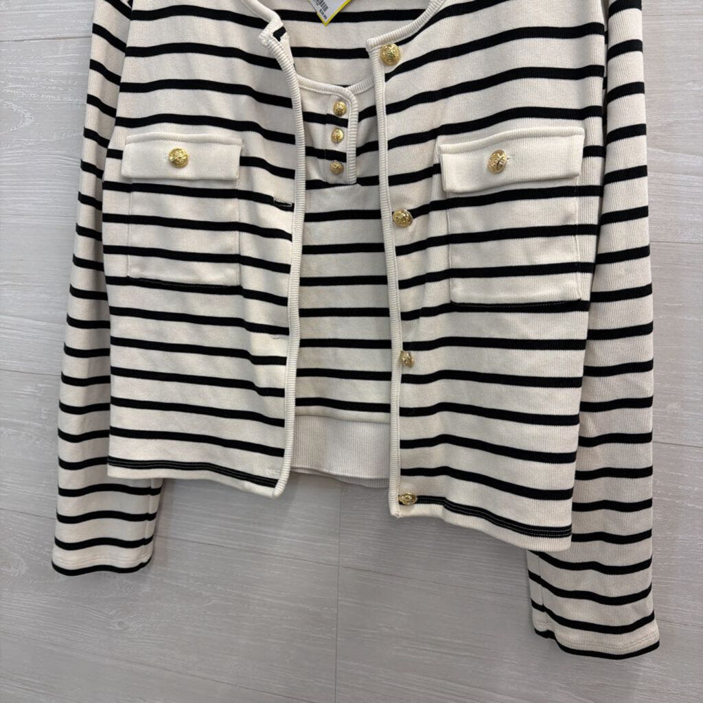 Ann Taylor Weekend Black/ White Striped Tank/ Cardigan Set XXL