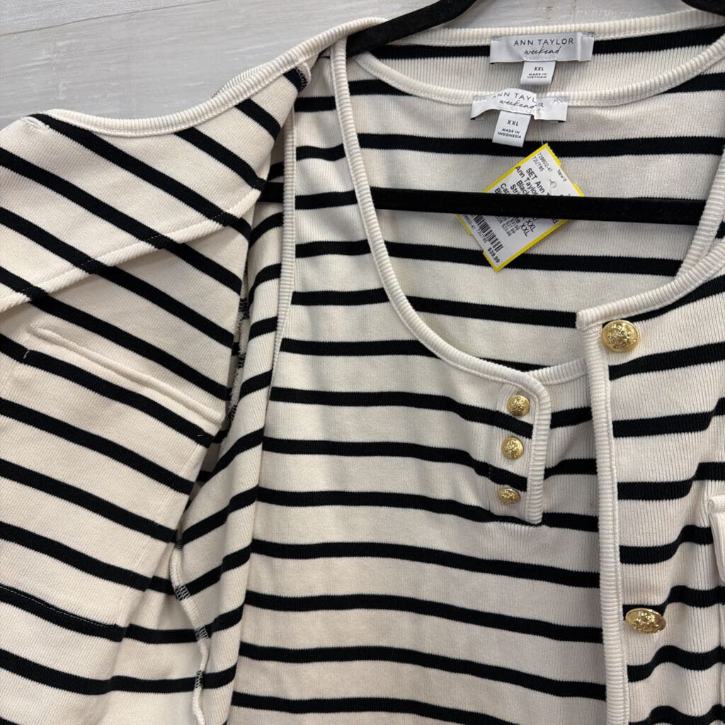 Ann Taylor Weekend Black/ White Striped Tank/ Cardigan Set XXL