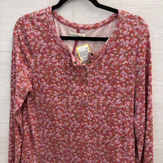 Lucky Brand Pink Floral Print Long Sleeve Henley Top XXL