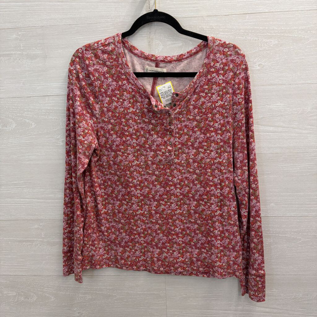 Lucky Brand Pink Floral Print Long Sleeve Henley Top XXL