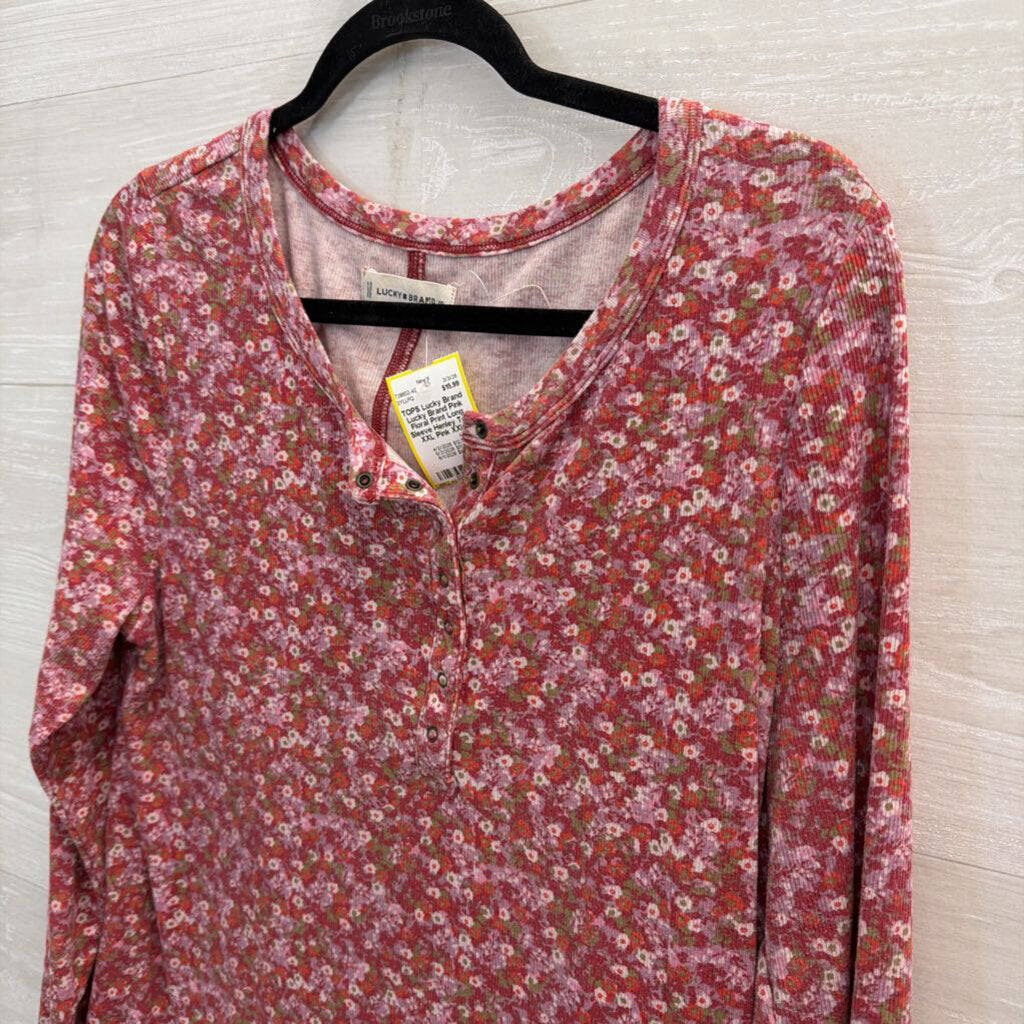 Lucky Brand Pink Floral Print Long Sleeve Henley Top XXL