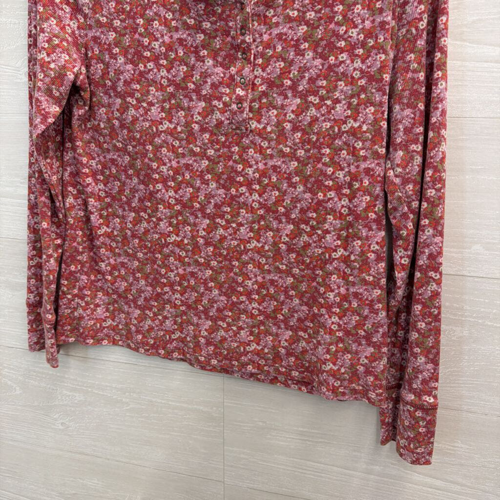 Lucky Brand Pink Floral Print Long Sleeve Henley Top XXL