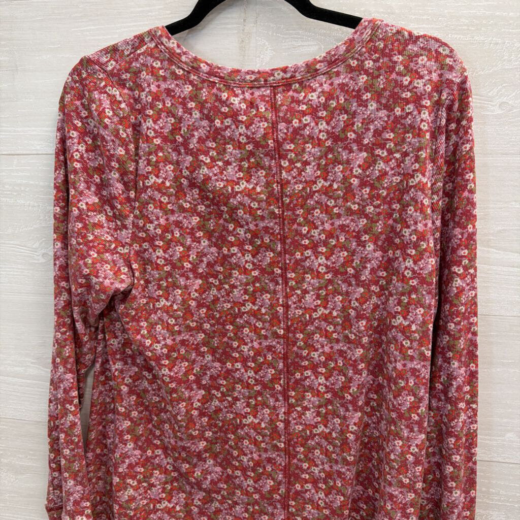 Lucky Brand Pink Floral Print Long Sleeve Henley Top XXL