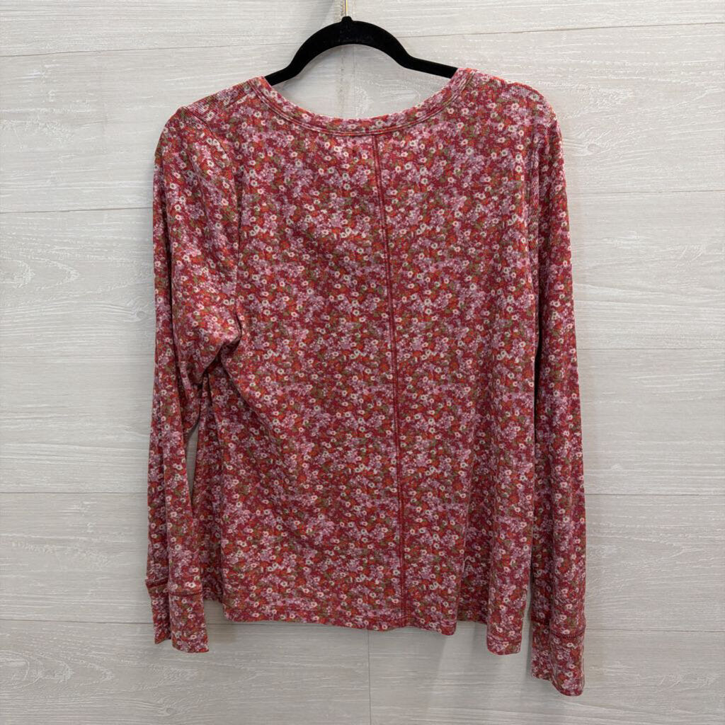 Lucky Brand Pink Floral Print Long Sleeve Henley Top XXL