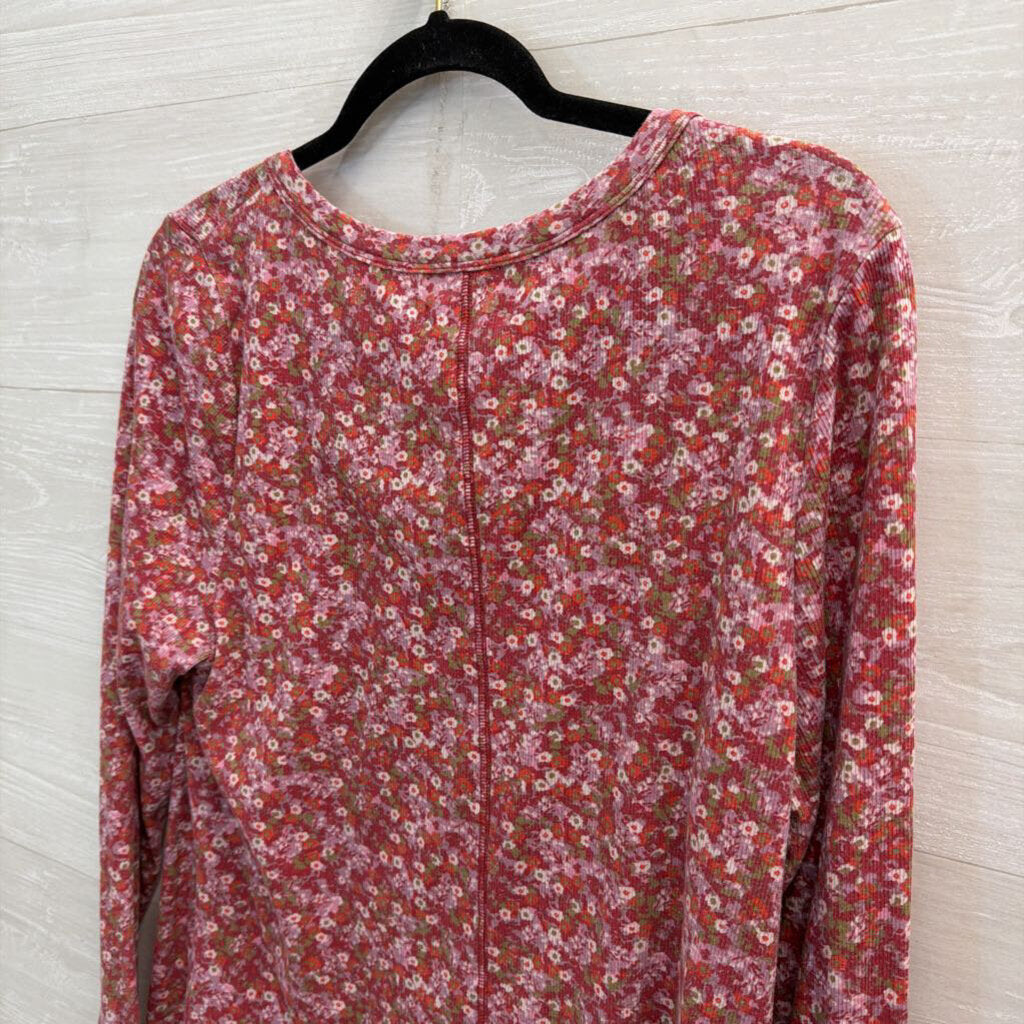 Lucky Brand Pink Floral Print Long Sleeve Henley Top XXL