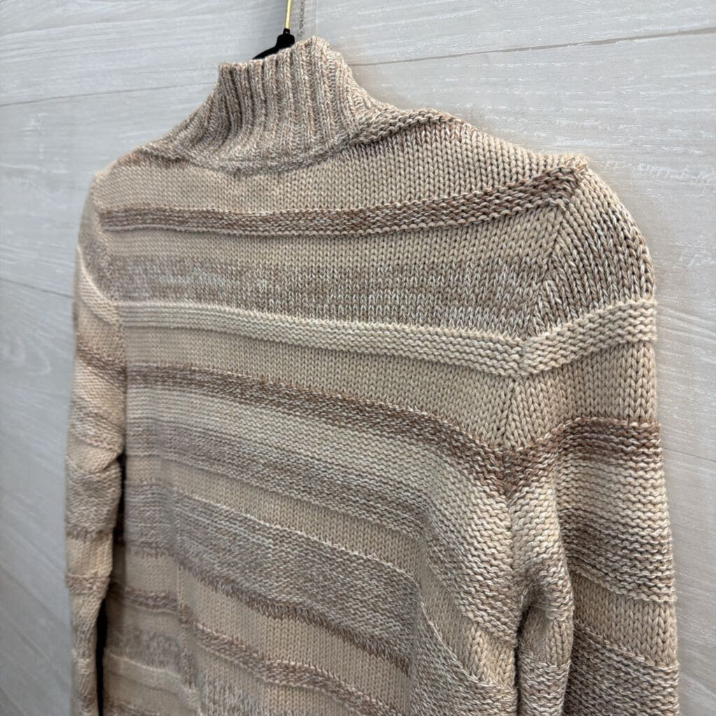 LL Bean Beige Striped Knit Zip Up Sweater Small Petite