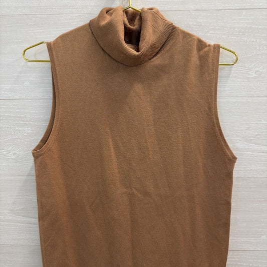 Anne Klein Brown Knit Sleeveless Turtleneck Top Medium