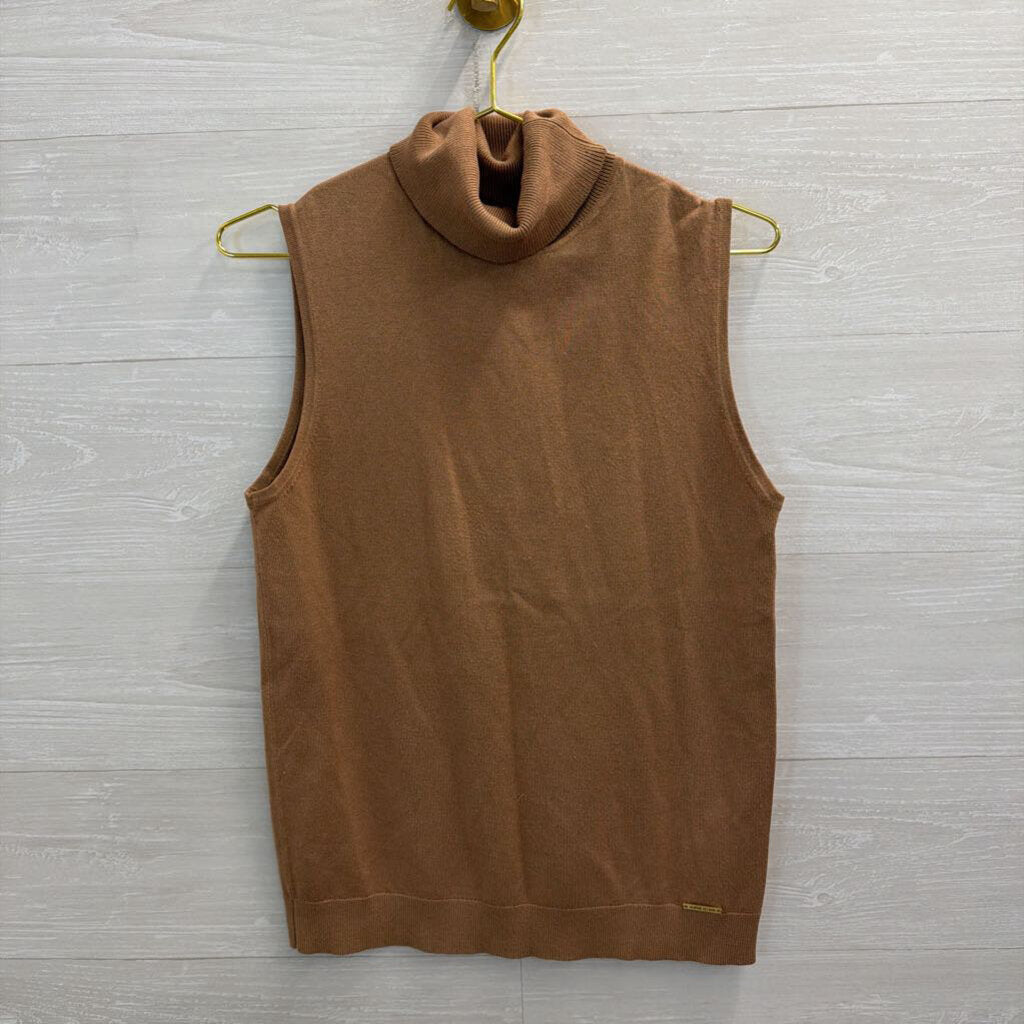 Anne Klein Brown Knit Sleeveless Turtleneck Top Medium