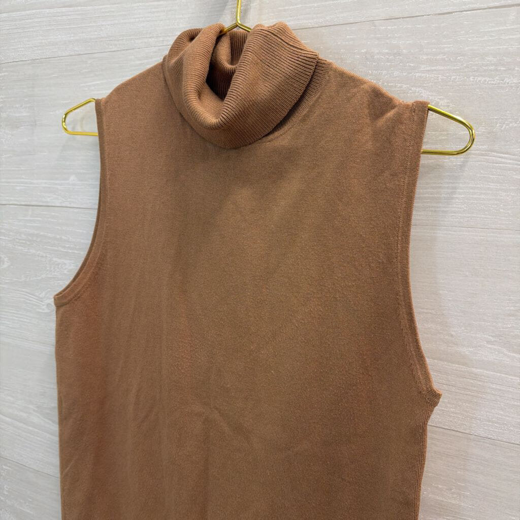Anne Klein Brown Knit Sleeveless Turtleneck Top Medium