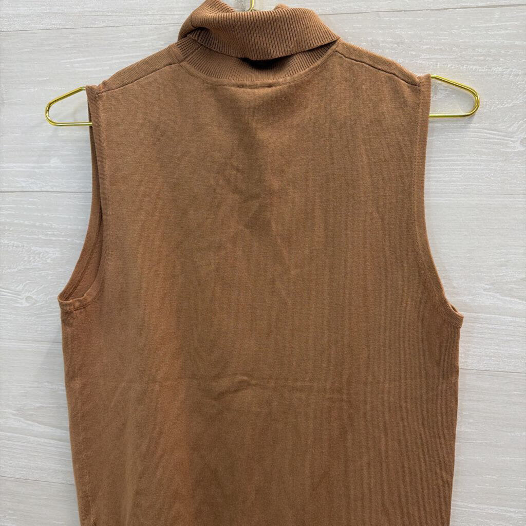 Anne Klein Brown Knit Sleeveless Turtleneck Top Medium