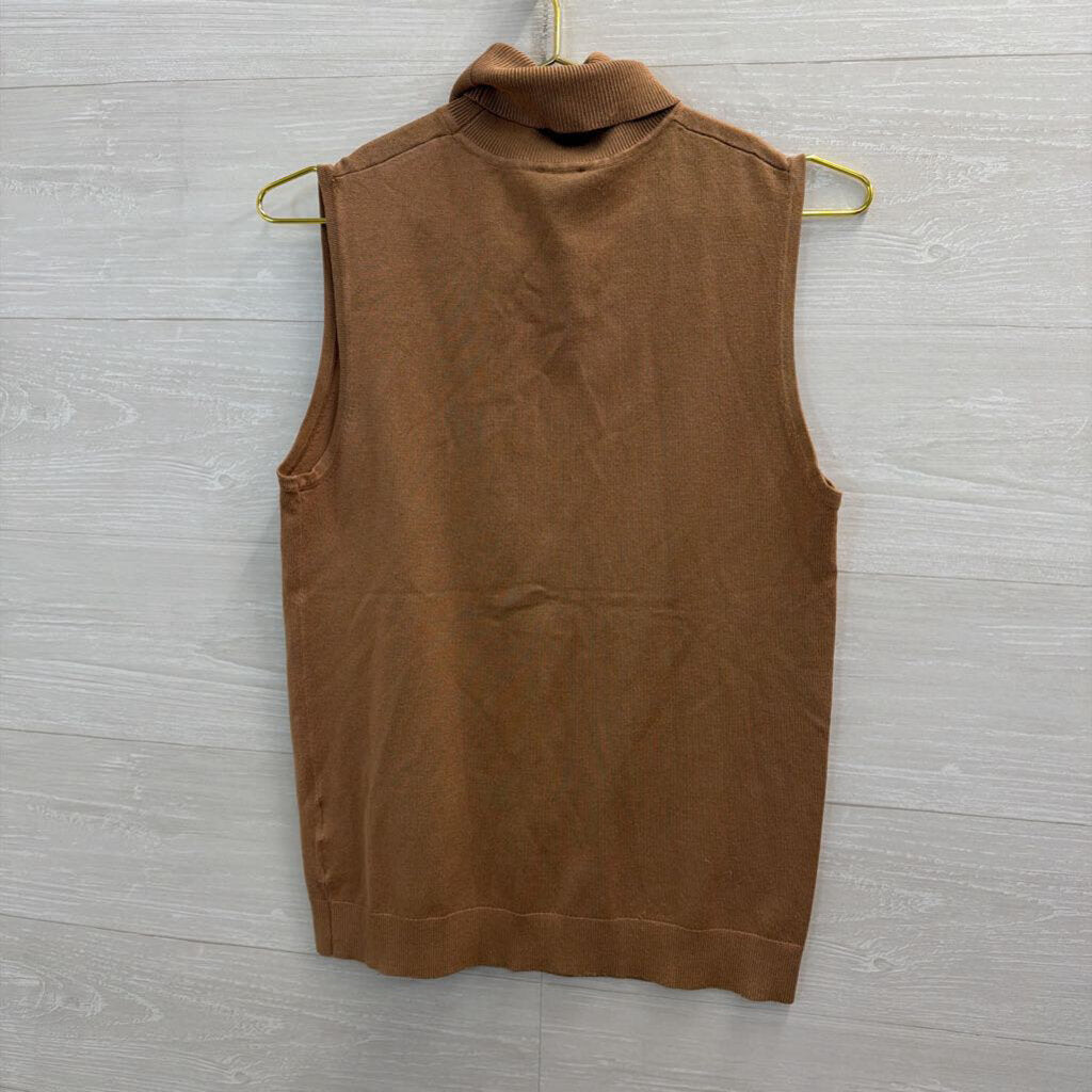 Anne Klein Brown Knit Sleeveless Turtleneck Top Medium