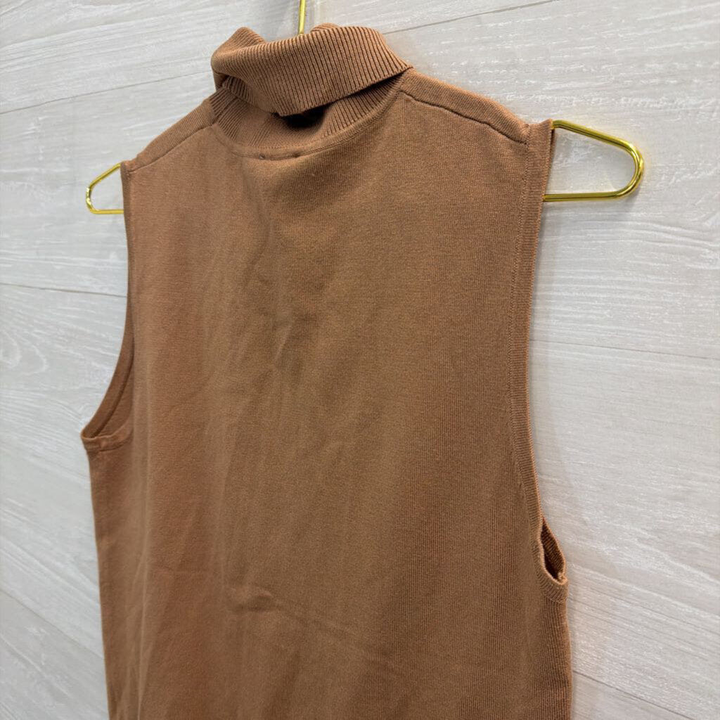Anne Klein Brown Knit Sleeveless Turtleneck Top Medium