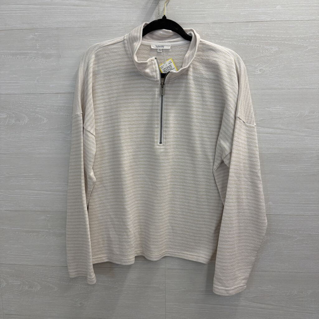 Splendid White/ Beige Striped Quarter Zip Pullover Medium