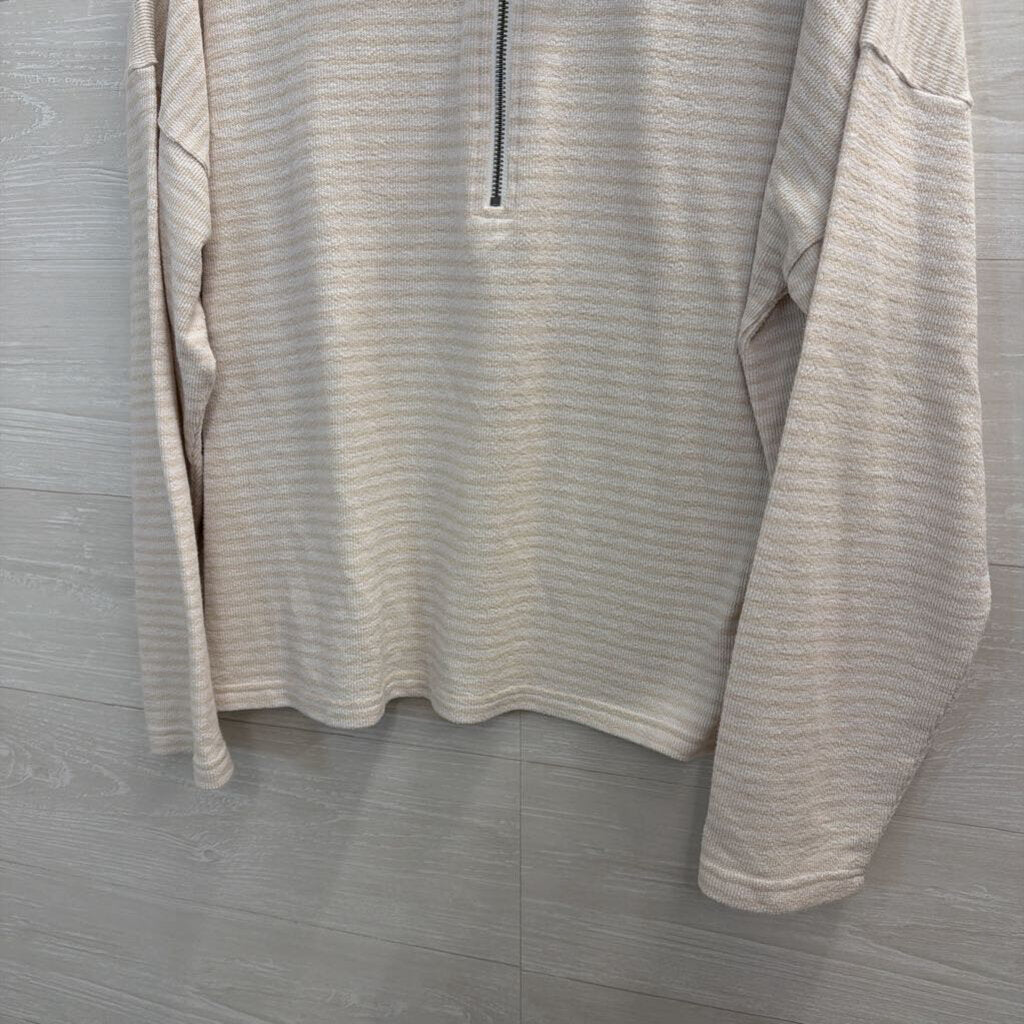 Splendid White/ Beige Striped Quarter Zip Pullover Medium